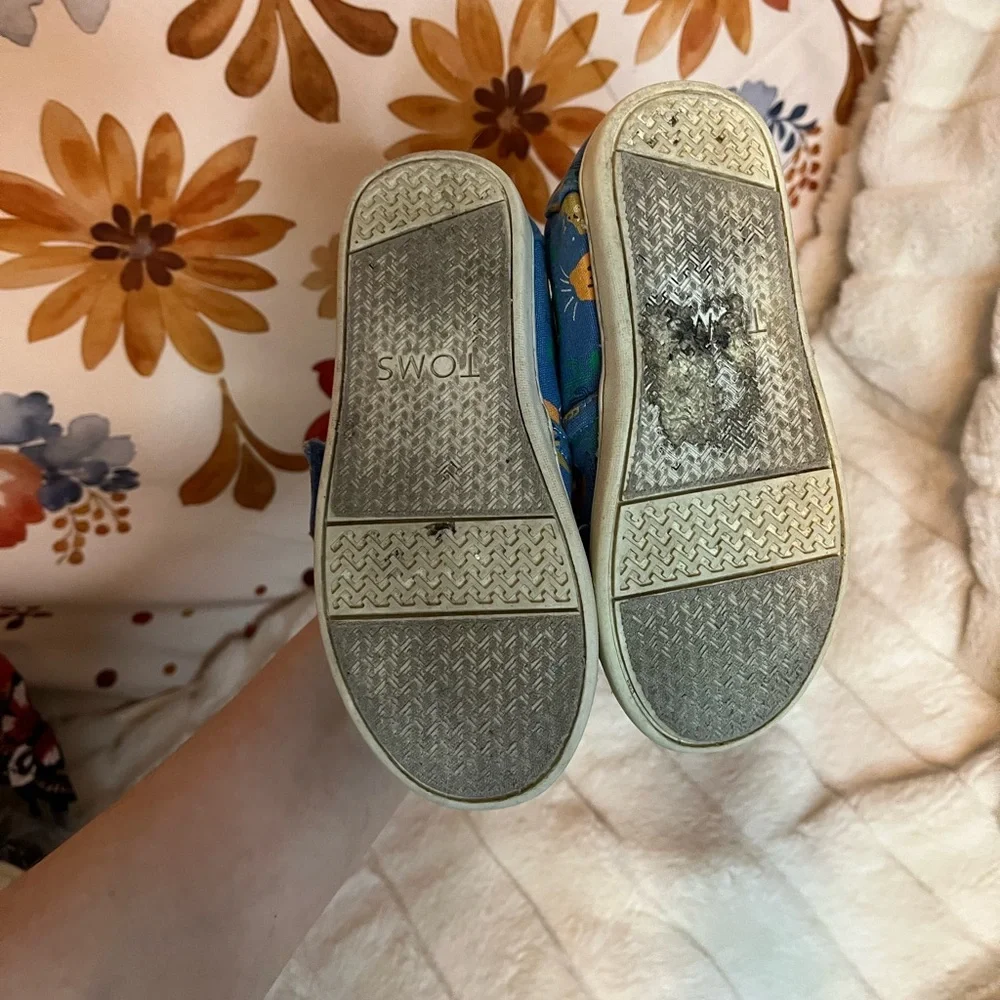 Toms Unisex Toddler Sz 10 Blue Dino Canvas Hook Loop Close Casual Jurassic Shoes